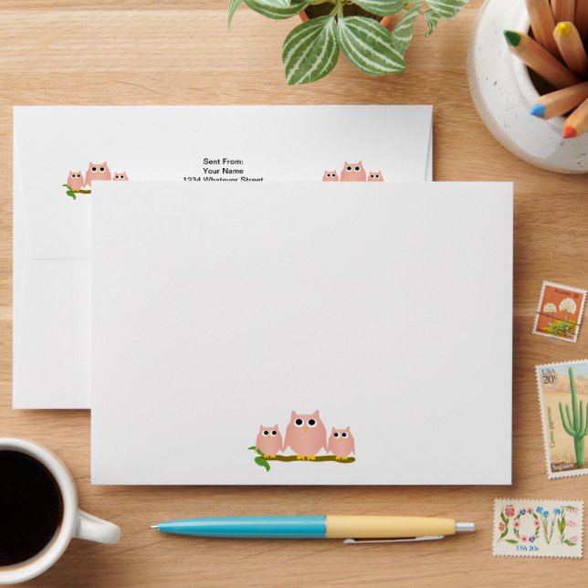 Pink Owls Design Envelope (Desk)