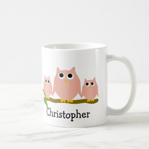 Pink Owls Design Personalised Coffee Mug