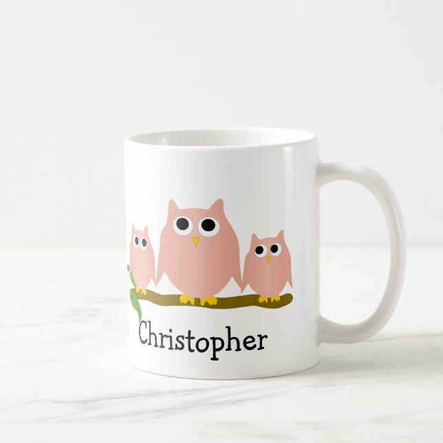 Pink Owls Design Personalised Coffee Mug (Right)