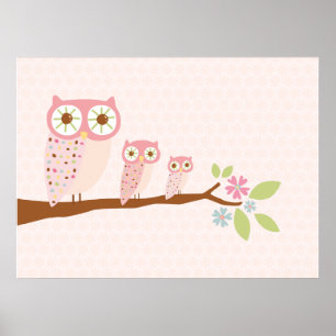 Pink Owls in a Row canvas/print Poster