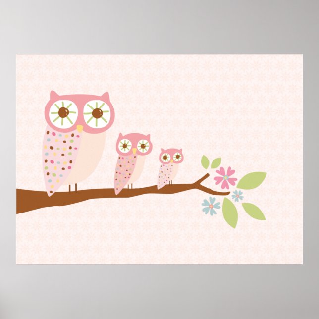 Pink Owls in a Row canvas/print Poster (Front)