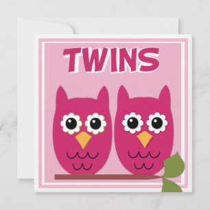 Pink Owls Twin Baby Shower Invitation