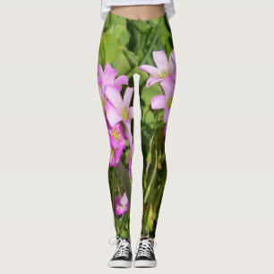 pink Oxalis wildflowers leggings