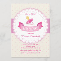 Pink Pacifier Baby Shower Invitation
