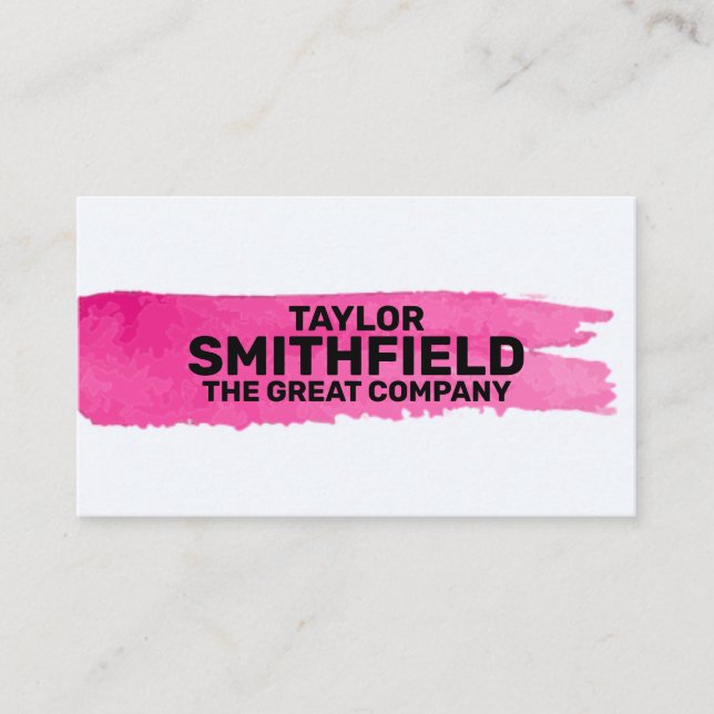 Pink Paint Brush Stroke Business Card (Front)