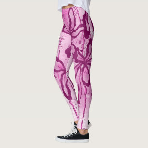 Pink Paint Splatter & Lilies Leggings
