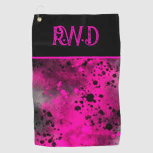 Pink Paint Splatter Monogram Golf Towel