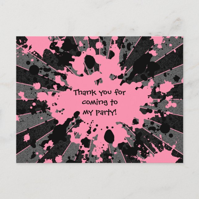 Pink paintball birthday postcard (Front)