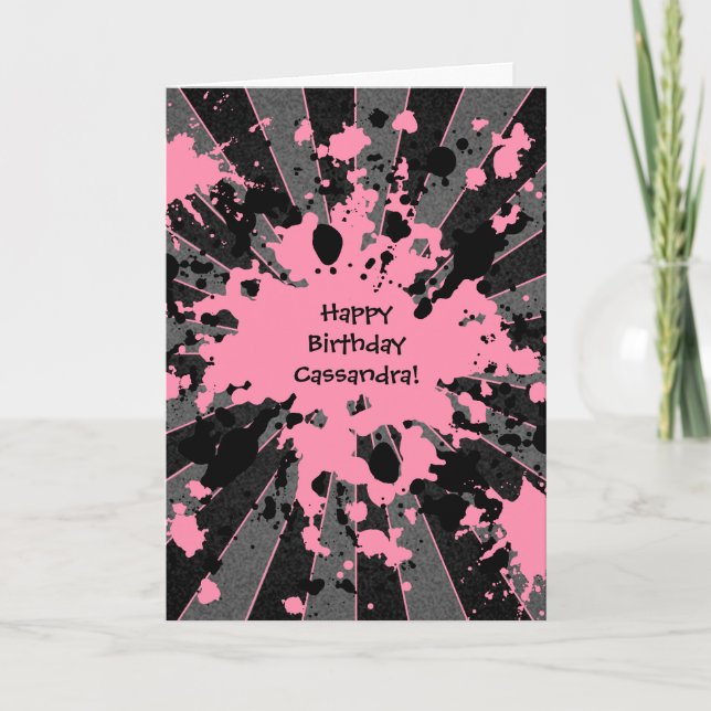 Pink paintball Happy Birthday Card (Front)