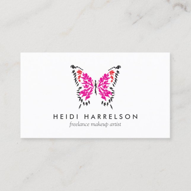 Pink Painted Butterfly Logo on White Business Card (Front)