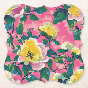 Pink Painted Chinoiserie Floral Paper Coaster
