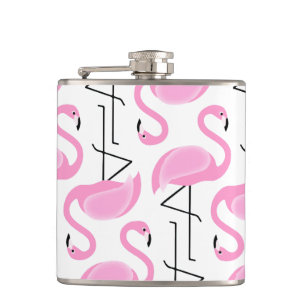 Pink Painted Flamingo Pattern Hip Flask