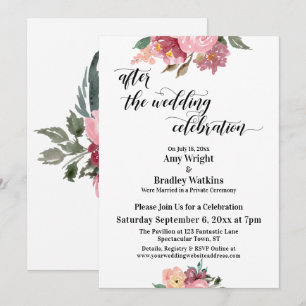 Pink Painted Flowers After the Wedding Celebration Invitation