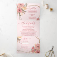 Pink Painted Flowers Glitter Registry Detail RSVP