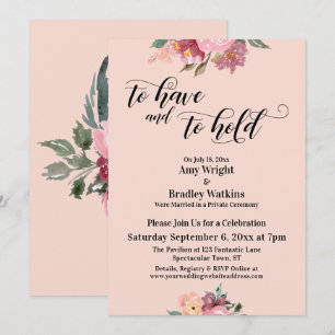 Pink Painted Flowers To Have and To Hold on Blush Invitation