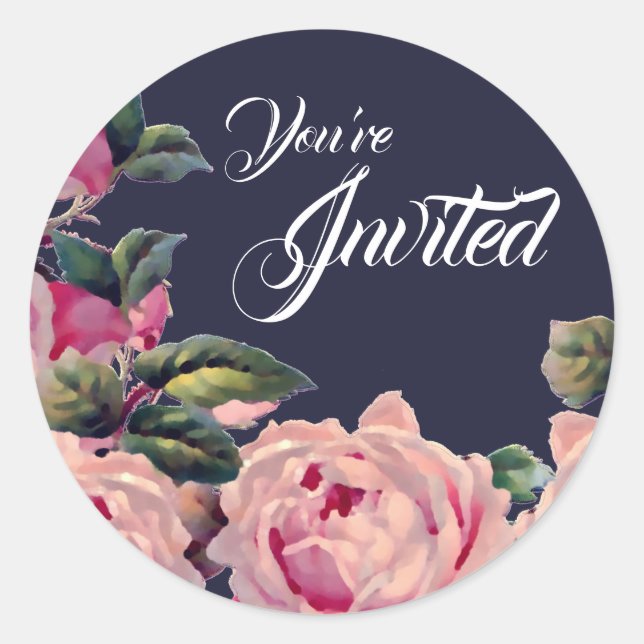 Pink Painted Roses Envelope Seal Stickers (Front)