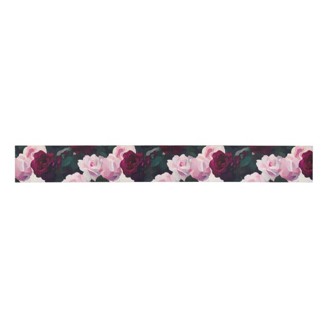 Pink Painted Roses Grosgrain Ribbon (Front)