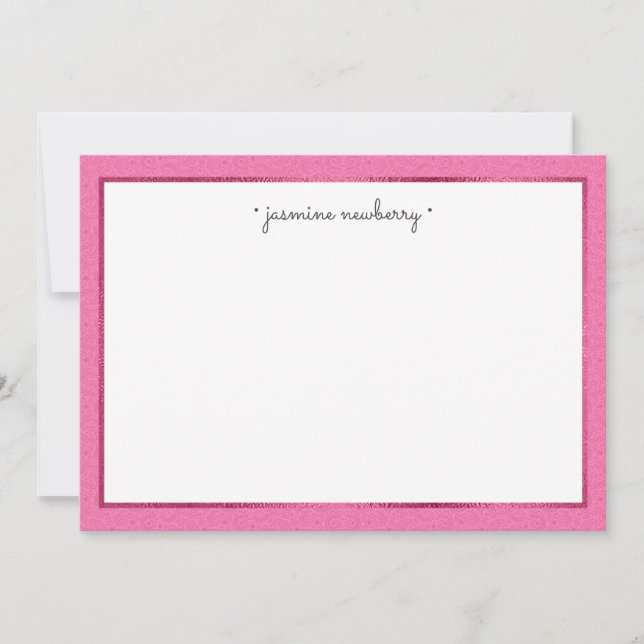 Pink Paisley & Foil Personalised Flat Note Card (Front)