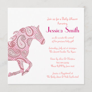 Pink Paisley Horse Baby Shower Invitation