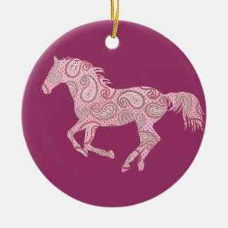 Pink Paisley Horse Ceramic Tree Decoration
