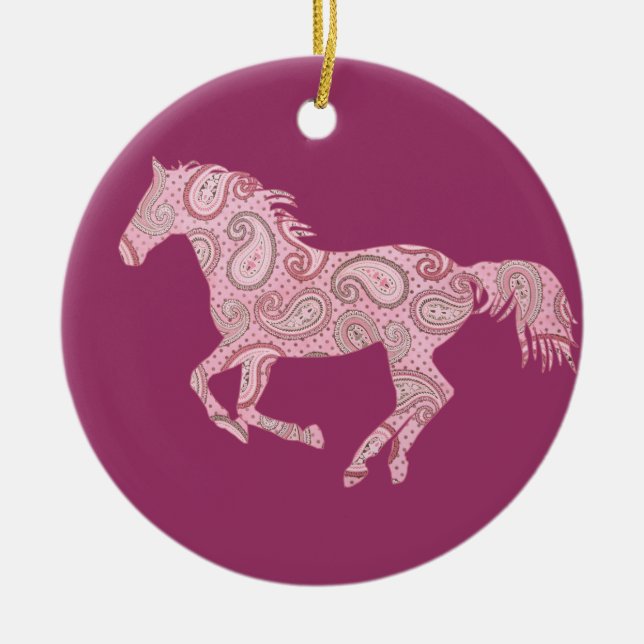 Pink Paisley Horse Ceramic Tree Decoration (Front)