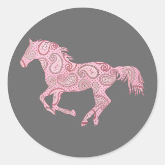 Pink Paisley Horse Classic Round Sticker