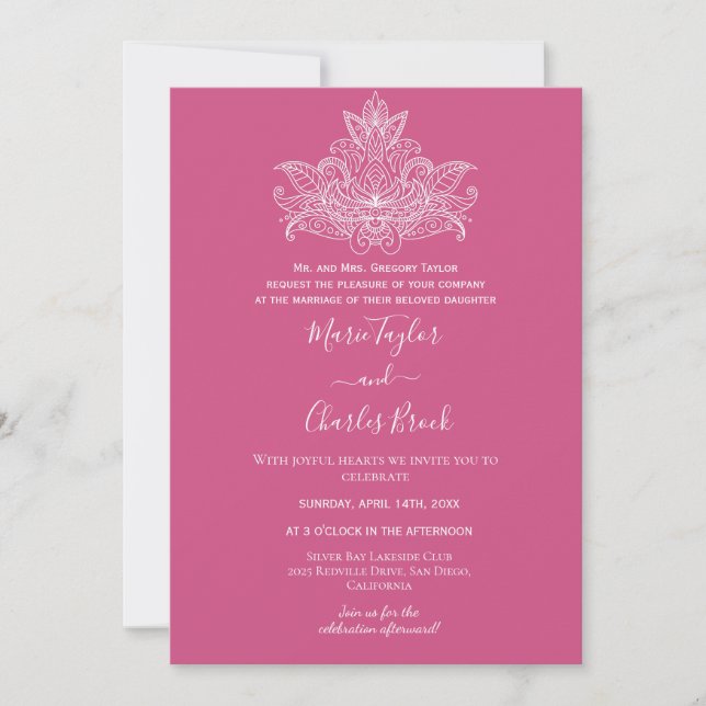 Pink Paisley Indian Wedding Invitation (Front)