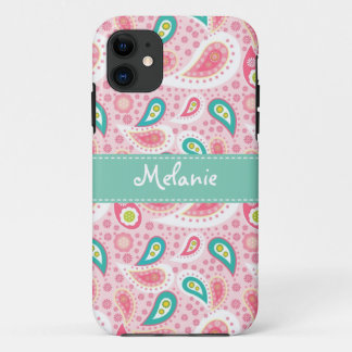 Pink Paisley iPhone Monogram Custom Case-Mate iPhone Case