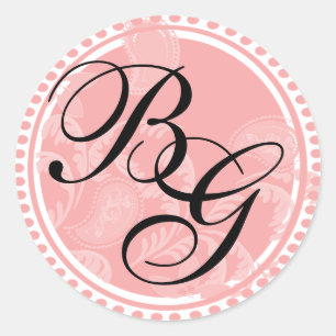 Pink Paisley monogram Classic Round Sticker