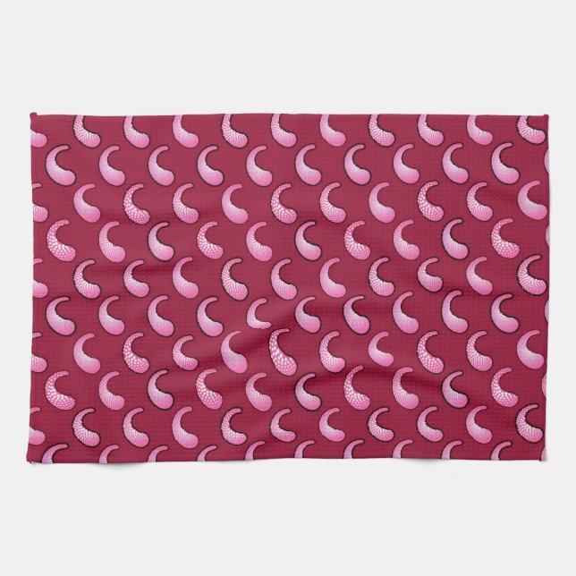 Pink paisley on maroon tea towel (Horizontal)