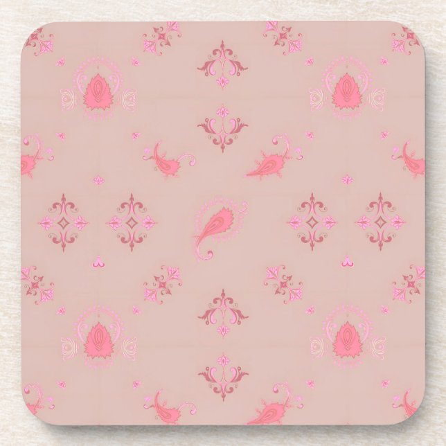 Pink Paisley Pattern Coaster (Front)