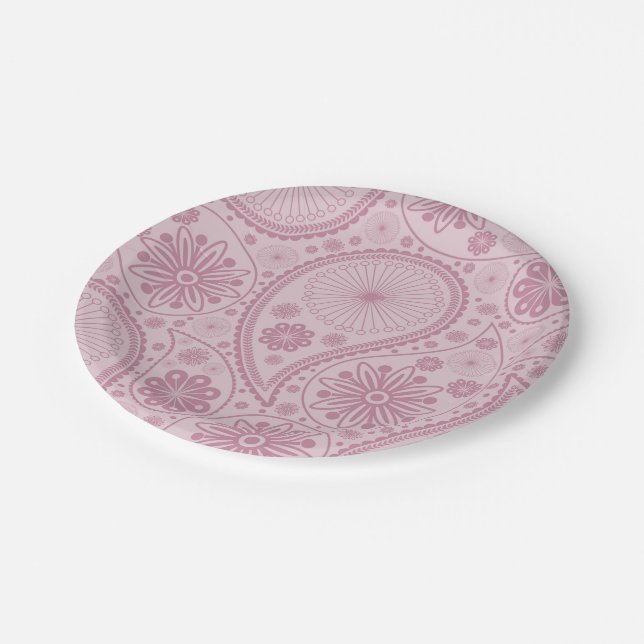 Pink paisley pattern paper plate (Angled)