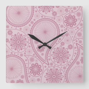 Pink paisley pattern square wall clock