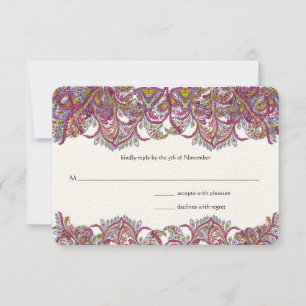 Pink Paisley Peacock Wedding RSVP Card