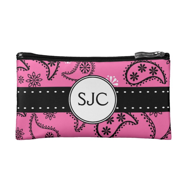Pink Paisley Personalised with Initials Cosmetic Bag (Front)