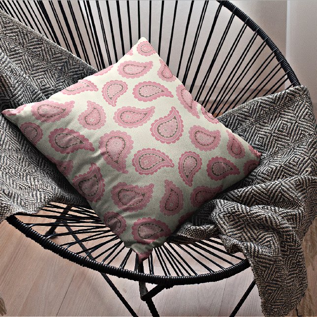Pink Paisley/Striped Decorative Throw Pillow (Creator Uploaded)