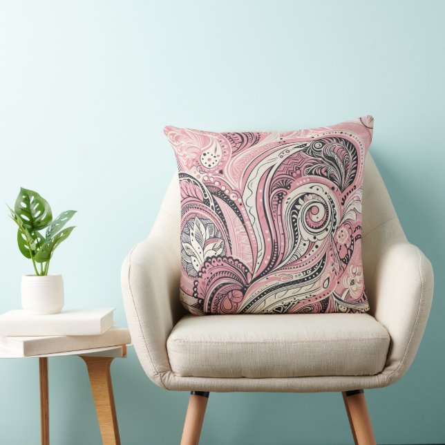 Pink Paisley The Home Studio Throw Pillow (Chair)