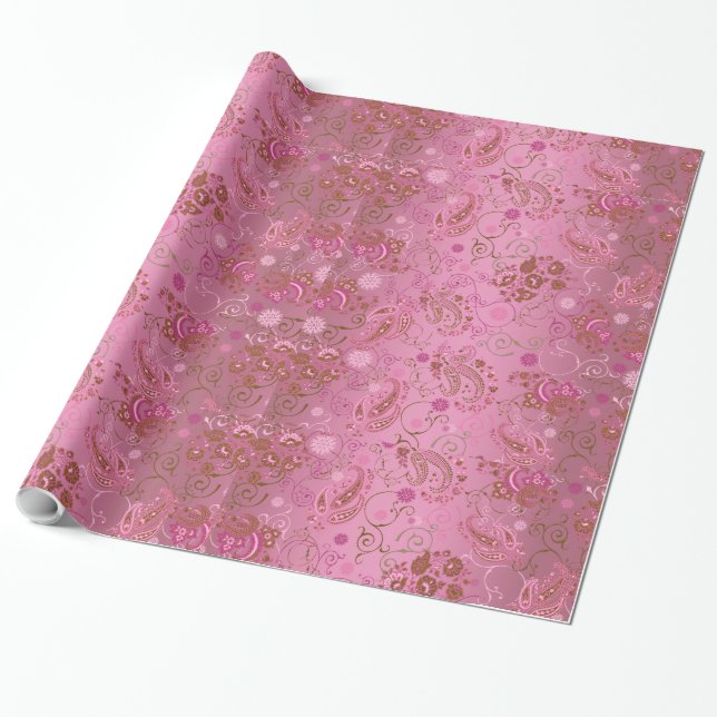 Pink Paisley Wrapping Paper (Unrolled)