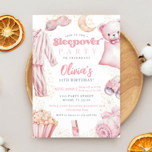 Pink Pajama Party Sleepover Birthday Invitation