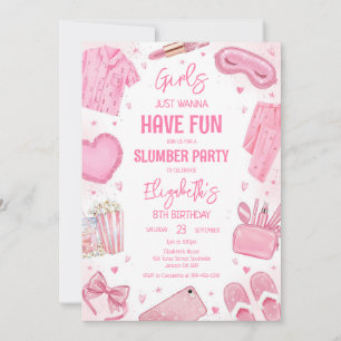 Pink Pajama Slumber Sleepover Spa Party Birthday Invitation