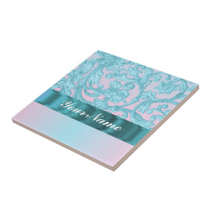 Pink & pale blue damask lace tile