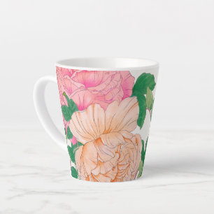 Pink & Pale Orange Rose Flowers Latte Mug