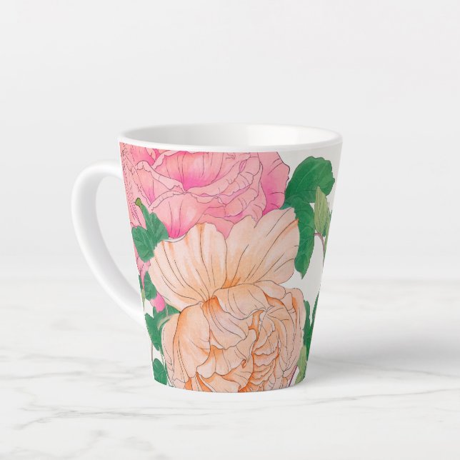 Pink & Pale Orange Rose Flowers  Latte Mug (Left Angle)