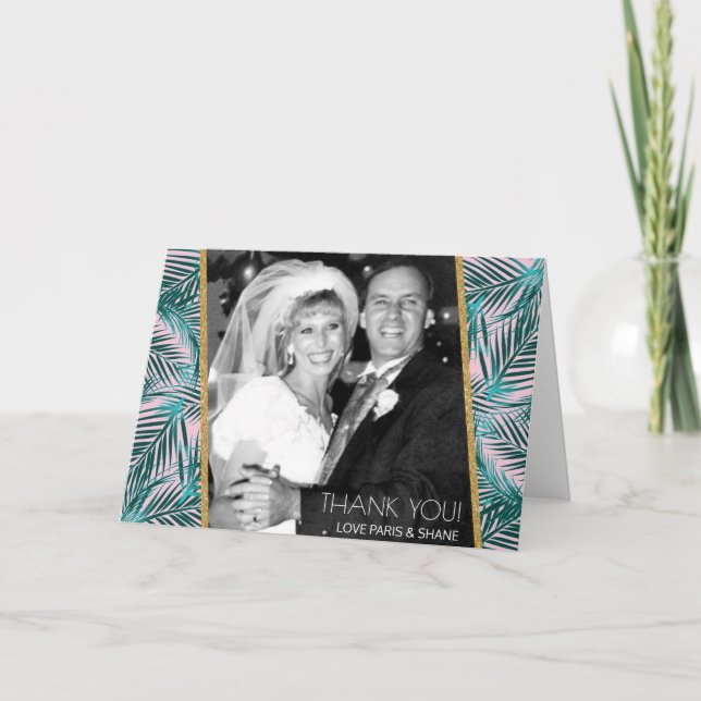 Pink Palm Folded Thank You Card 5x7 (Front)