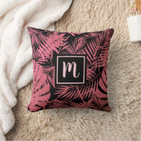 Pink palm leaf pattern monogram modern script 