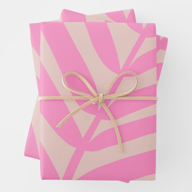 Pink Palm Leaf Wrapping Paper Sheet (In situ)