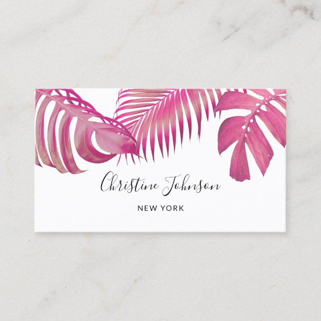 pink palm leaves business card (Front)