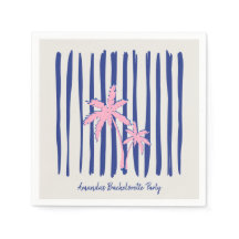 Pink Palm Pair on Blue Stripes Bachelorette Party