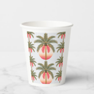 Pink palm pattern with sun gradient Two-color Ta Paper Cups
