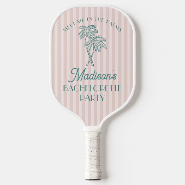 Pink Palm Spring Pastel Beach Bachelorette Party Pickleball Paddle (Front)